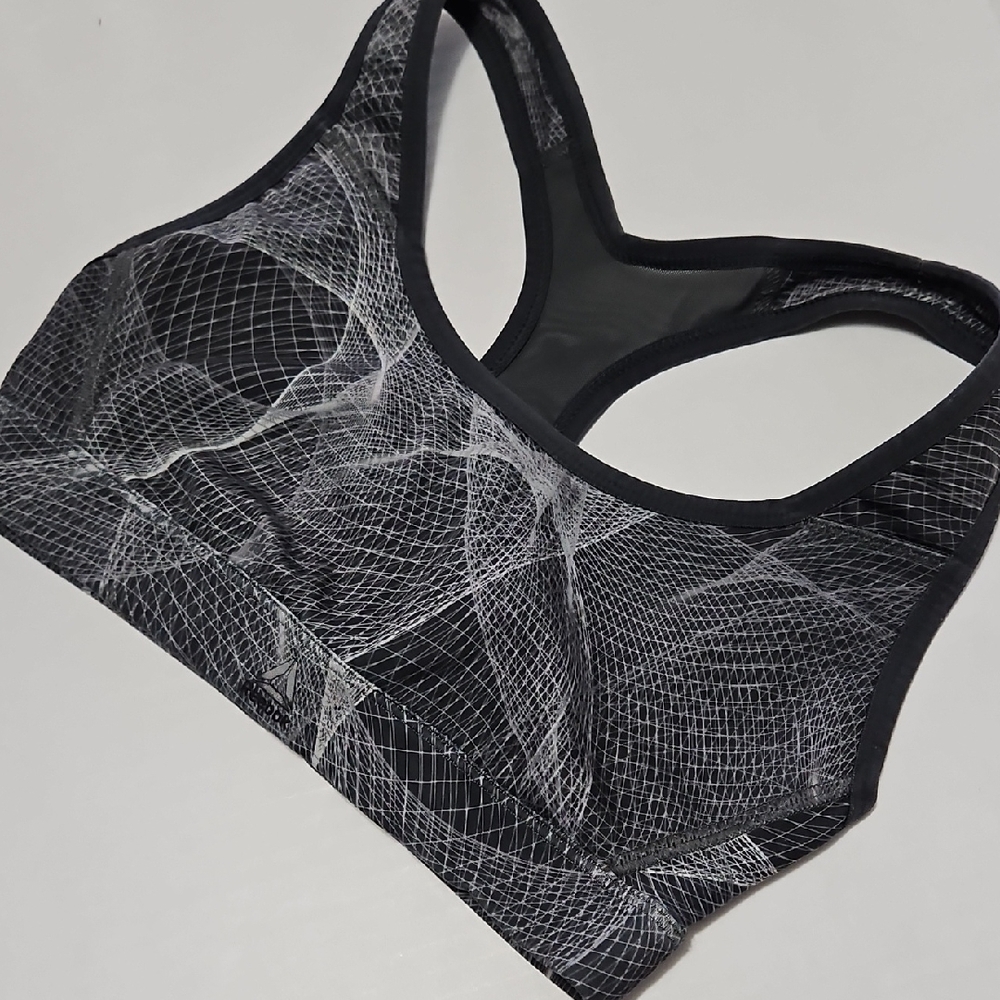 Reebok Gray & White Mesh-Pattern Racerback Sports Bra Size S